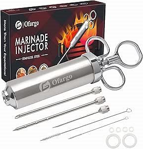 Ofargo Meat Injector - 3 Needles for Smoking Meats, Beef, Turkey; 2-Oz Marinade Injector Syringe; User Manual Included