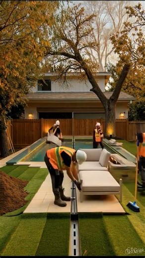 Luxury Backyard Pool Transformation with Fire Feature & Warm LED Glow#ASMR#SHORTS