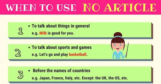 When to Use No Article in English with 7 Useful Rules • 7ESL
