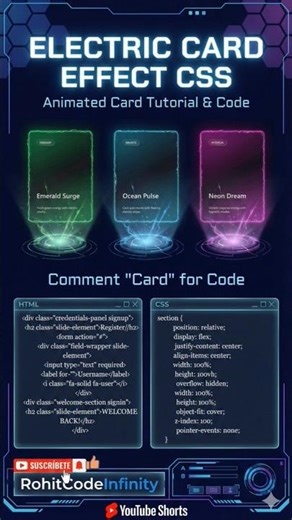 Electric Card Animation Effect Using HTML CSS JavaScript | Moving UI#techshorts #webdesign #viral