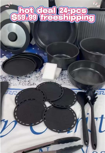 Small kitchen game-changer! 24pc cookware $59.9, cook & organize easily👇#SmallKitchenWin