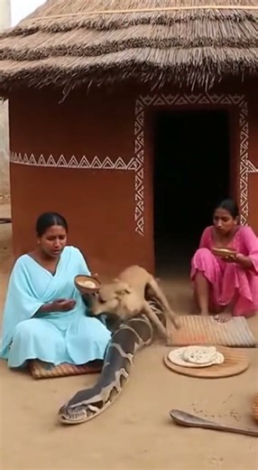 Women Eating Python on Roof Then Dog Surprises Everyone #Python #Dogs #Viral