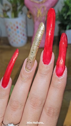 Beautiful Red and Golden Nailpaint on Super Long Nails✨️ Miss Nailarts🌸