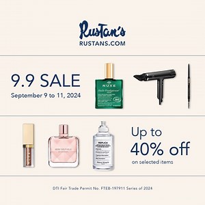2.2K views | Stock up on skincare, makeup, fragrances, and more at up to 40% off. Shop now at Rustans.com's 9.9 sale from September 9 to 11. | Rustan's | Facebook