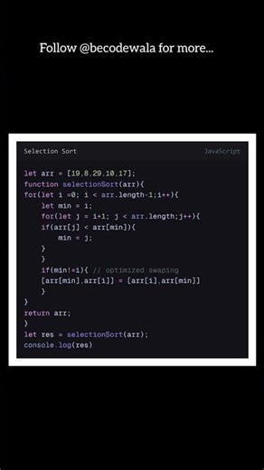 “Selection Sort in JavaScript 🔥 Simple & Interview Ready