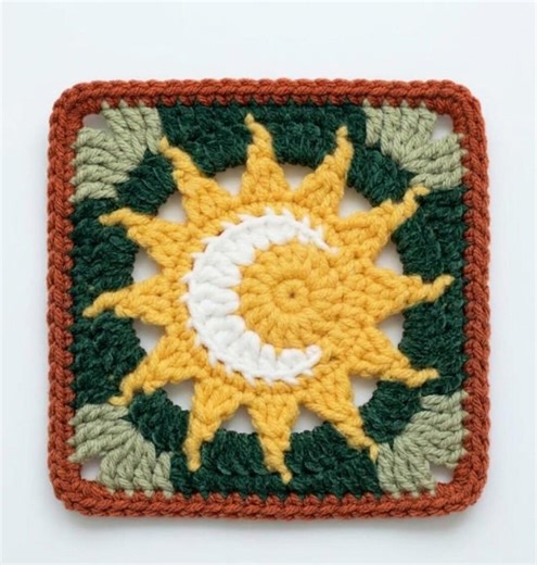 Celestial Sun and Moon Crochet Pattern PDF, Granny Square Motif Pattern