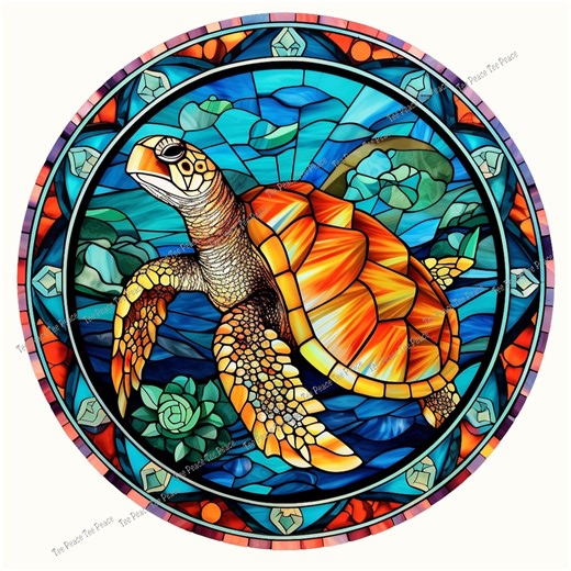 Stained Glass Turtle Fabric Panel, Quilt Sewing Square, Multiple Sizes, Fc5v - Etsy