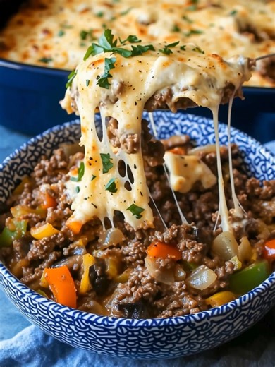 7.6K views · 26 reactions | This Philly Cheese Steak Casserole is a delicious and satisfying keto-friendly dish that brings together the classic flavors of a cheesesteak without the carbs. 2 lbs ground beef 3 bell peppers, sliced (use a mix of colors for variety) 1 onion, sliced 4 oz cream cheese 6-8 slices provolone cheese 1/4 cup chicken broth Salt, to taste Pepper, to taste Full Recipe in First comment | Olivia Recipes | Facebook