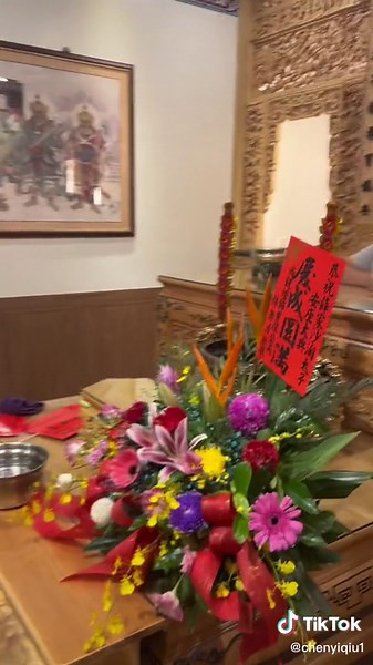 Traditional Chinese Decorations and Offerings Display