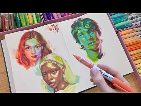how to sketch Colourful Portraits with Acrylic Markers ✍️✨
