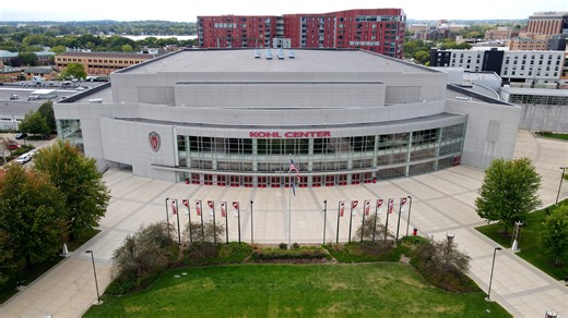 Drone view of the Kohl Center in Madison, the home of Wisconsin Badgers basketball