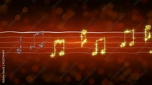 Glowing music notes moving on sheet, passionate love song, romantic background