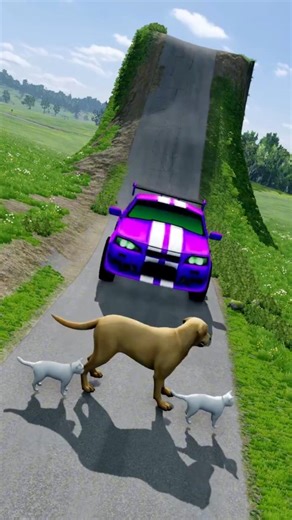 Lamborghini & Big Car vs Dog and White Cat 7 - BeamNG.Drive