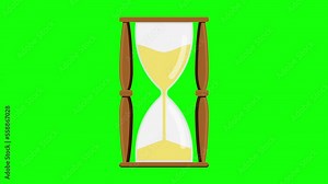 Antique Hourglass or Sand Clock Animation on Green Screen Background. Animation