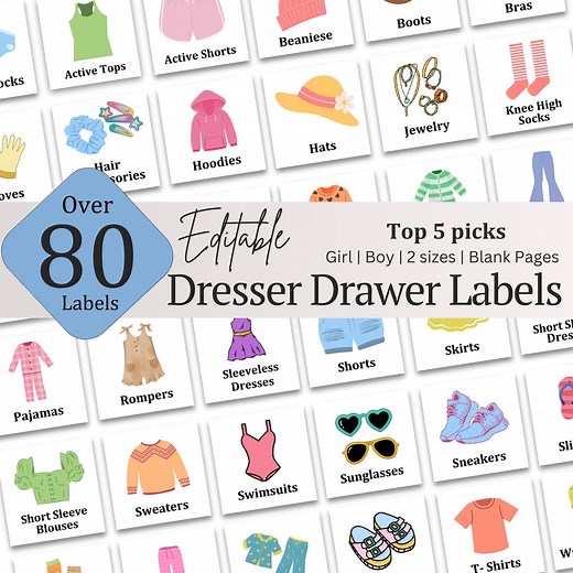 Kids Dresser Drawer Labels | Nursery Drawer Labels | Kids Drawer Labels | Kids Closet Storage Stickers | Kids Clothing Storage Labels - Etsy