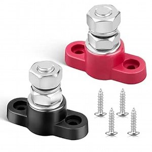 RED WOLF 12V 150A Power Distribution Block 3/8" Single Stud Busbar M10 Terminal Bus Bar 12 Volt DC Battery Junction Post Power for Auto Boat Marine Solar System Positive and Negative (2PC)