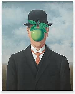 The Son Of Man Painting - Rene Magritte Wall Art - Surrealist Poster - Self-Portrait Canvas Print - Fine Art Prints for Home Livingroom Hall Unframed (12x15inches/30x38cm)