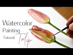 How to paint a Tulip with watercolors 🌷 Calming watercolour painting tutorial 🎨 Paint with me