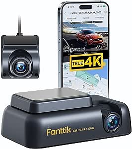 Fanttik C8 Ultra Duo Dash Cam Front Rear, Dash Camera 4K+1080P UHD with Built-in 32G eMMC, Super Night Vision, Smart APP & Voice Control, 5G WiFi GPS, Support 256G Max, 24H Parking Mode