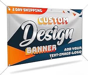 Custom Banners and Signs Personalized for Indoor Outdoor w/Any Image, Logo & Text Vinyl Banner - 20 Font & 25 Background Options - Banners for Parties Business, Birthday, Graduation Decorations, 3X3