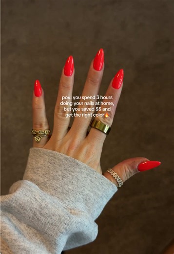 I actually love doing my nails at home!! Color is @dndgel DND red❤️‍🔥❤️‍🔥 #nailsathome #dndgelpolish #athomenails #gelnails #diynails
