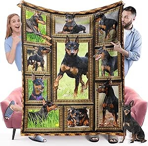 Miniature Pinscher Dog Blanket, Fleece Throw Blanket for Couch Bed, Soft Cozy Warm Flannel Blankets and Throws for Sofa Living Room, Gifts for Dog Lovers, 60" x 80" Twin Size