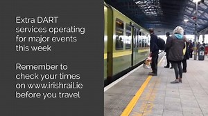 Additional Rail Services for Upcoming Concerts and Events! We have additional DART services available and timetable alterations in place for upcoming concerts in Malahide Castle, the RDS and Croke Park. For further details please visit our website: http://www.irishrail.ie/rail-fares-and-tickets/additional-services-concerts-and-events | Iarnród Éireann Irish Rail