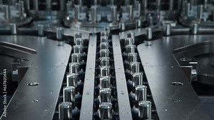 Battery Cells for Automotive Industry on Production Line. High Performance and Capacity Battery Manufacturing Process. Lithium-ion Cells for High-voltage Electric Vehicle Batteries on Conveyor.