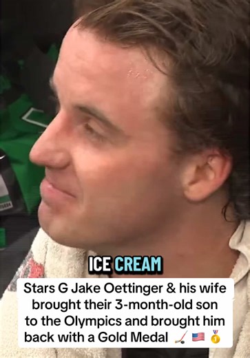Stars G Jake Oettinger & his wife brought their 3-month-old son to the Olympics and brought him back with Olympic Gold 🏒🇺🇸🥇 #explore #hockey #dallas #usa #olympics