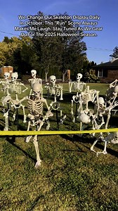 RUN! We Change Our Skeleton Display Daily In October. This “Run” Scene Always Makes Me Laugh. Stay Tuned As We Gear Up For The 2025 Halloween Season.#run #awolnation #kidsonkerth #skeleton #skeletons #skeletonsonkerthroad #halloween #halloweendecor | Skeletons on Kerth Road