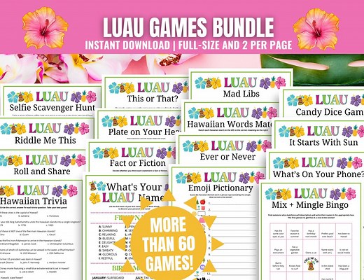 Luau Party Games MEGA Bundle: Printable Hawaiian Theme Activities (PDF Download) - Etsy
