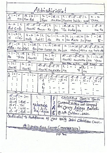 1.2K views · 28 reactions | *NEW SONG ALERT * *A Christmas  Carol song* Title: *Albishirinku! (Goodnews)* Language: Hausa Key signature: *Key F* Time signature: *³4* Tempo : *Allegro* By Jerry Ayigyu Daniel Jerry Akoh Your choir might need that DM me for the PDF file  09059687575 #viralpost2025シ2025 #viralpost2025シ2025シ #igbocatholicchoir #catholicchorister #hausachoir #yorubachoir #judennam #ECWAChoir #catholicchurch #catholicchurches | Jerry Akoh | Facebook