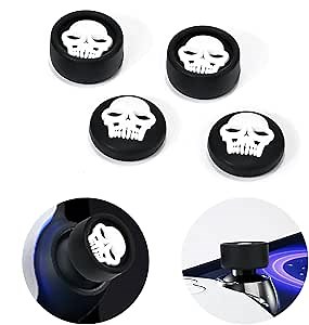 DLseego Thumb Grips Caps for PlayStation Portal Remote Player, Full Protection Anti-Slip & Anti-Scratch Anti-Fingerprint Protective Cartoon Button Cap Cover 4 Thumb Stick Caps - Black Skull