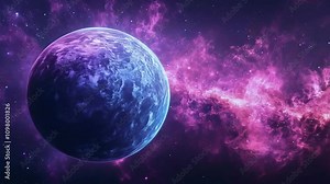 Fantastic alien planet view with a nebula glowing in vibrant neon colors and surreal atmosphere new beautiful stock video footage animation AI