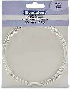 Beadalon Carbon Steel Memory Wire, Round, Necklace, Silver Plated, 0.5 oz, Approx. 18 coils