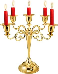 YOUEON 5 Arm Gold Candelabra, Candelabra Candle Holder, 10 Inch Tall Candlesticks Holder, Elegant Taper Candle Holder Centerpiece for Wedding, Church, Halloween, Dining, Home Decor