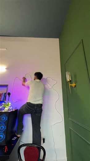 These LED Neon Rope Lights are a Vibe in our Studio 🎨 #neonlights #roomdecor #roomtransformation
