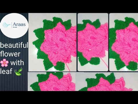 How to Crochet a Simple Flower with leaf | Easy Crochet Flower Tutorial for Absolute BEGINNERS
