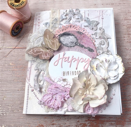 Shabby Chic Butterfly Birthday Card With Cream Roses - Victorian Style- MTO - Etsy