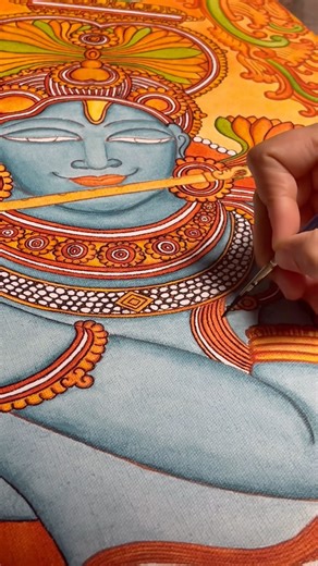 Black Outlining | Learn Krishna Kerala Mural Painting Tutorial Beginner #shorts #keralamuralpainting