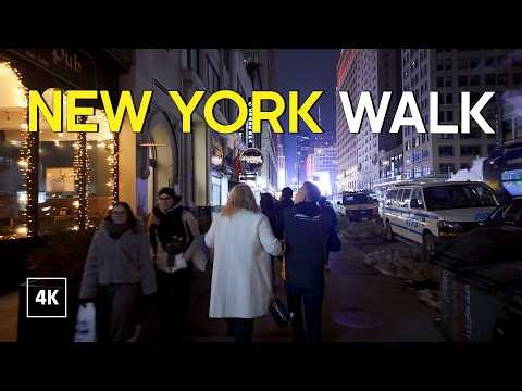 New York Night Walk | Midtown Manhattan | Walking Tour 4K