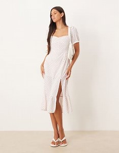 Glamorous Side split midi dress in white pink cluster ditsy | ASOS