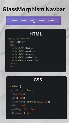 “Glassmorphism Navbar with pure HTML & CSS ✨💻” #codewithme #coding #frontendcourse