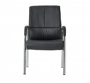 [Hot Item] Leather Office Visitors Waiting Meeting Room Visitor Chair with Armrest Metal Frame