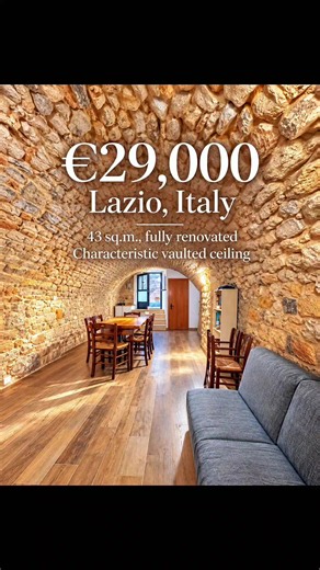 🇮🇹 LAZIO GEM | €29,00💎 📍 Lazio, Italy 💰 €29,000 🏡 43 m² 🚪 1 room 🛁 1 bathroom 🧱 Exposed stone walls 🏛 Characteristic vaulted ceiling 🔑 Fully renovated 🏠 Independent unit A unique renovated stone space with an incredible authentic Italian mood — for just €29,000. 👇 Comment or DM “GEM14” for information. 💎 Real Estate Gems by Anel Curated Italian properties under €100,000. #italyrealestate #italianproperty #propertyinitaly #lazio #cheappropertyitaly