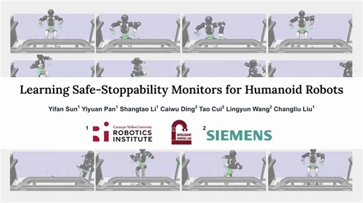 [1/6] 🚨 If we press the emergency-stop button now, would the humanoid survive the stop?Our new work, Learning Safe-Stoppability Monitors for Humanoid Robots, studies exactly this question.Unlike fixed-base arms, humanoids cannot simply cut power without risking catastrophic falls. Instead, safe stopping depends on whether the robot’s current state still allows a fallback controller to bring it to a minimum-risk condition (MRC).🎬 Video: https://t.co/gPWxPT7yjB🌐 Project page: https://t.co/f8vbB