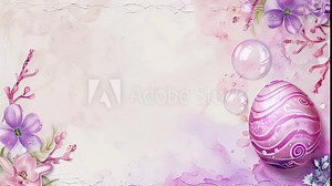 purple pink easter video title background chruch song lyric space loop animated decorated with purple easter egg and flower