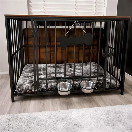 Foldable Rustic Wooden Dog Crate Furniture With Bowls for Large Dogs - Etsy