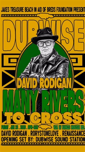 Jamaicans know this already. You need a bad intro! The build. The timing. The message. Rodigan has always respected that part of sound system culture. This clip from the Welcome to Jamrock Cruise in 2017 shows him reeling in the crowd with a very witty intro. That same respect for the music and the people is what he brings to Dubwise: Many Rivers to Cross... a night of sound system culture, a night to give back. Proceeds from the event will support Breds Foundation, contributing to community and