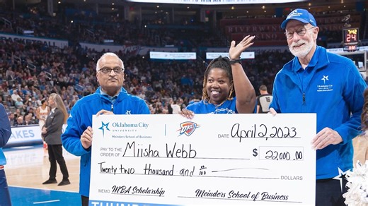The Meinders School of Business put up the challenge, and two contestants were called to leverage their basketball skills into scholarship dollars! Contestants Jose Nava and Miisha Webb entered the Paycom Center floor during two different Oklahoma City Thunder games to shoot free throws to earn scholarship bucks toward their MBA dreams. Read more: okcu.link/3O7lvih. | Oklahoma City University